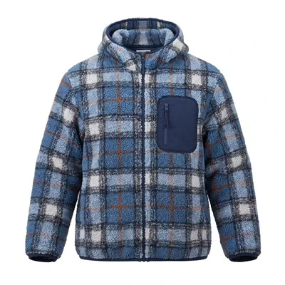 Garnfarvet plaid Teddy Sherpa hættejakke med fuld lynlås
